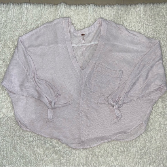 💕 Free People Morning Solid White (Slight Pink Tone) Long Sleeve Top Large - Picture 15 of 15